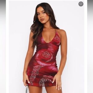 Women’s white fox boutique red and sparkle dress size small. Worn once